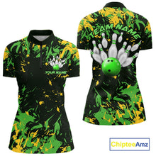 Load image into Gallery viewer, Custom Green And Yellow Camo Women Bowling League Shirt, Bowler Jersey Tournament Outfit IPHW10620