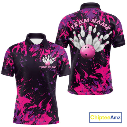 Custom Purple And Pink Camo Men Bowling League Shirt, Bowlers Jerseys Tournament Outfit IPHW10621
