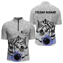 Load image into Gallery viewer, Custom Gray And Blue Wolf Bowling Quarter-Zip Shirts For Men, Wolf Bowling Tournament Shirt IPHW8718
