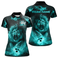 Load image into Gallery viewer, Custom Blue Flame Lion Bowling Polo Shirts For Women, Bowling League Shirt Team Uniform IPHW8982