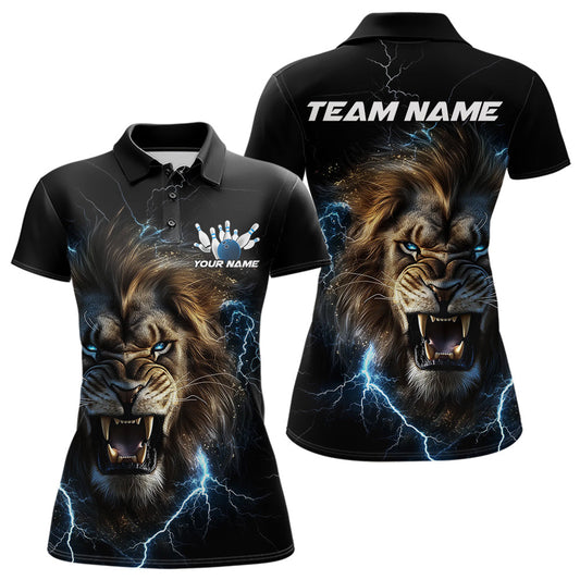 Custom Blue Thunder Lightning Lion Bowling Team Women Polo Shirts, Bowling League Shirt IPHW8985