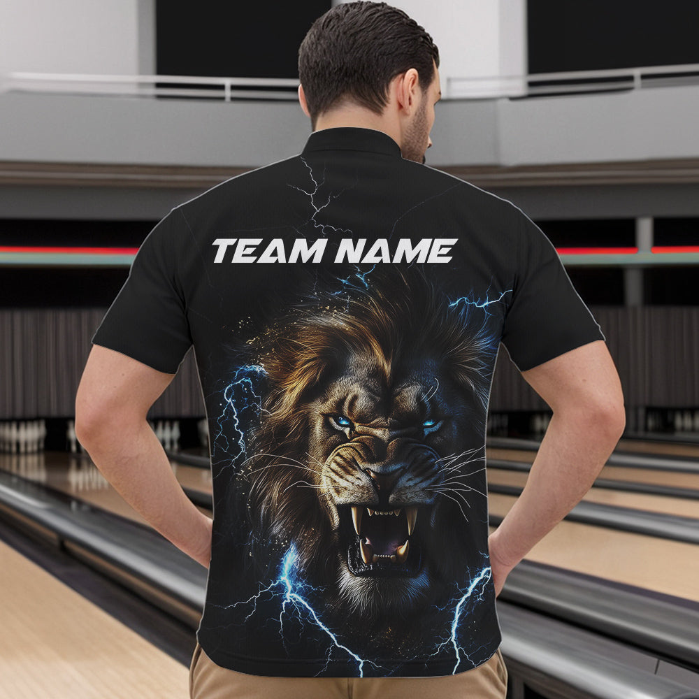 Custom Blue Thunder Lightning Lion Bowling Team Men Quarter-Zip Shirts, Lion Bowling League Shirt IPHW8985