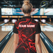 Load image into Gallery viewer, Custom Black And Red Lightning Crack Modern Bowling Team Polo Shirt For Women And Women IPHW11097