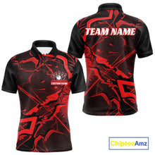 Load image into Gallery viewer, Custom Black And Red Lightning Crack Modern Bowling Team Polo Shirt For Men And Women IPHW11097