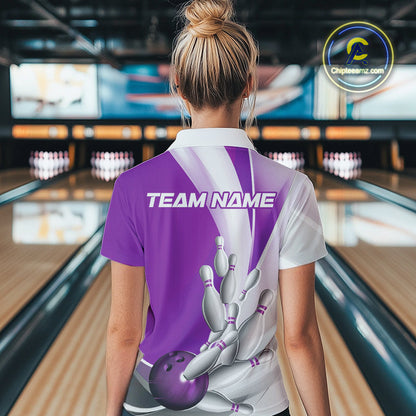 Custom Purple Bowling Quarter-Zip Shirts For Women, Bowling Team Shirt Bowlers Outfit IPHW9231