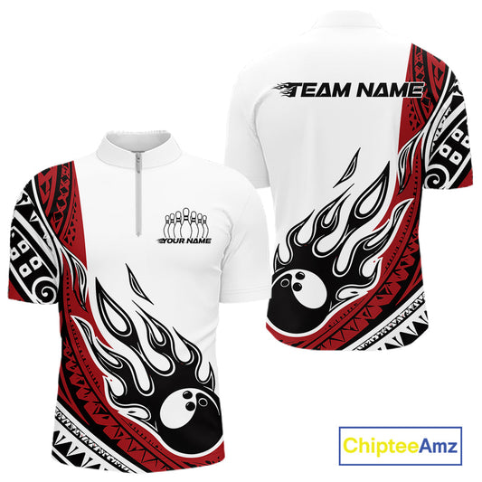 Custom Red Tribal Polynesian Pattern Men Bowling Team Shirt, Maori Style Bowling Outfit IPHW10326