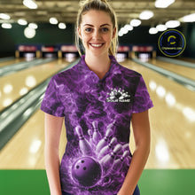 Load image into Gallery viewer, Custom Purple Fire Flame Bowling Women Polo Tournament Shirt, Team Bowling Jerseys IPHW11105