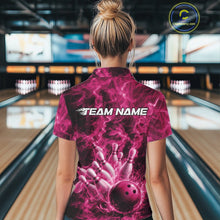 Load image into Gallery viewer, Custom Pink Fire Flame Bowling Women Quarter-Zip Tournament Shirt, Team Bowling Jerseys IPHW11106