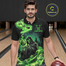 Load image into Gallery viewer, Black And Green Grim Reaper Custom Halloween Bowling Team Shirts For Men, Bowling Gifts IPHW7612