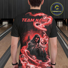 Load image into Gallery viewer, Black And Red Grim Reaper Custom Halloween Bowling Team Shirts For Men, Bowling Gifts IPHW7614
