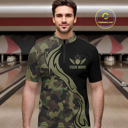 Military Green Camo Custom Army Bowling Team Shirts Personalized Bowling League Shirts For Men IPHW5515