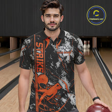 Load image into Gallery viewer, Custom Orange And Gray Camo Strike Bowling Polo Team Shirts For Men, Strike Bowling Jersey IPHW9244