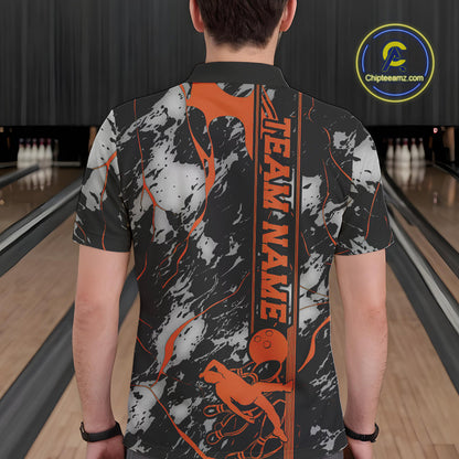 Custom Orange And Gray Camo Strike Bowling Polo Team Shirts For Men, Strike Bowling Jersey IPHW9244