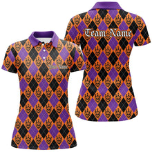 Load image into Gallery viewer, Orange And Purple Argyle Pattern Custom Skull Halloween Ladies Bowling Shirts Outfits IPHW7302