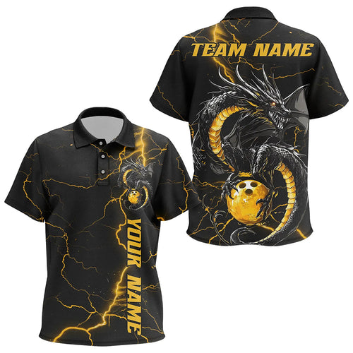 Custom Black And Gold Thunder Lightning Custom Dragon Bowling Kid Polo Shirts Team Outfits  IPHW7309
