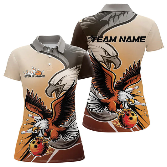 Custom Eagle Bowling Jerseys With Names, Orange Eagle Bowling League Women Polo Shirts IPHW8762