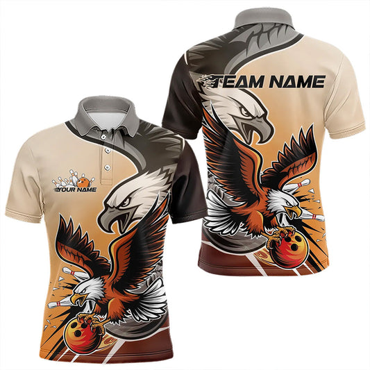 Custom Eagle Bowling Jerseys With Names, Orange Eagle Bowling League Men Polo Shirts IPHW8762