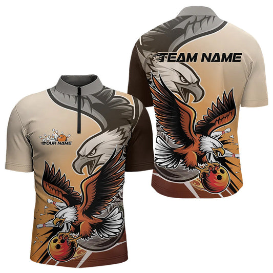 Custom Eagle Bowling Jerseys With Names, Orange Eagle Bowling League Men Quarter-Zip Shirts IPHW8762