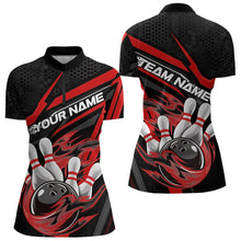 Load image into Gallery viewer, Custom Black And Red Flame Bowling Team Women Quarter-Zip Shirts, Fire Bowling League Shirt IPHW8768