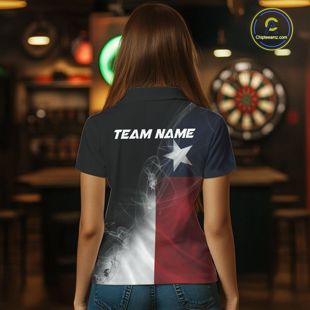 Custom Smoke Flame Texas Flag Patriotic Darts Shirt For Women, Dart League Team Jerseys IPHW10631