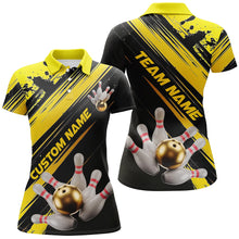 Load image into Gallery viewer, Black And Gold Custom Bowling Shirts For Women, Custom Bowling Uniforms Outfit Bowling IPHW7337