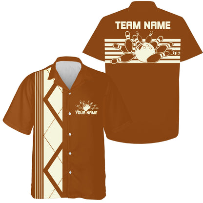 Custom Retro Bowling Button Up Shirt , Vintage Striped Bowling Team Hawaiian Shirt IPHW10071