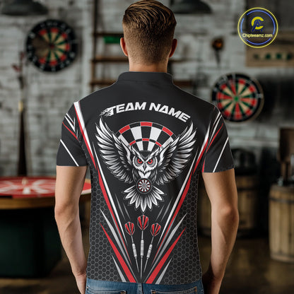 Custom Black And Red Owl Darts Polo Shirts For Men, Darts Team Jerseys IPHW11722