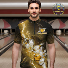 Load image into Gallery viewer, Custom Yellow Thunder Lightning Bowling Quarter-Zip Shirts For Men, Bowling League Shirt IPHW9795