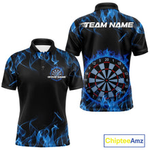 Load image into Gallery viewer, Custom Black And Blue Flame Dartboard Dart Polo Shirts For Men, Dart Players Outfits IPHW9962