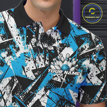 Load image into Gallery viewer, Custom Graffity Blue Camo Bowling Team Men Polo Shirts, Camouflage Bowling Jerseys IPHW10215