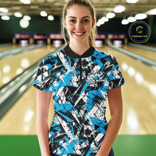 Load image into Gallery viewer, Custom Graffity Blue Camo Bowling Team Women Shirts, Camouflage Bowling Jerseys IPHW10215