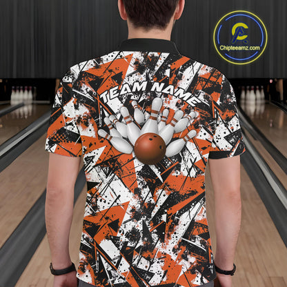 Custom Graffity Orange Camo Bowling Team Men Polo Shirts, Camouflage Bowling Jerseys IPHW10216