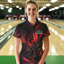 Load image into Gallery viewer, Custom Red Patrotic Flame Bowling Women Polo Shirt, US Flag Bowling Team Jersey IPHW11160