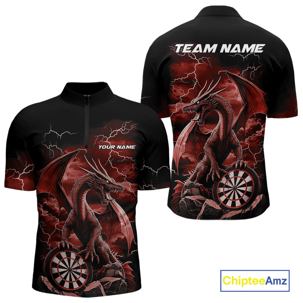 Custom Red Lightning Dragon Darts Men Quarter-Zip Shirts, Dragon Darts Team Jersey IPHW10384