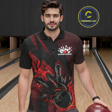 Load image into Gallery viewer, Custom Black And Red Flame Bowling Polo Shirt For Men, Bowling Team Tournament Jersey IPHW11180