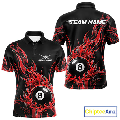 Custom Red Tribal Flame 8 Ball Billiards Men Polo Shirt, Pool League Shirt IPHW11752