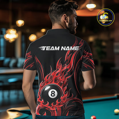 Custom Red Tribal Flame 8 Ball Billiards Men Polo Shirt, Pool League Shirt IPHW11752