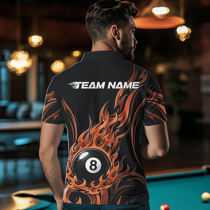 Custom Orange Tribal Flame 8 Ball Billiards Men Polo Shirt, Pool League Shirt IPHW11754