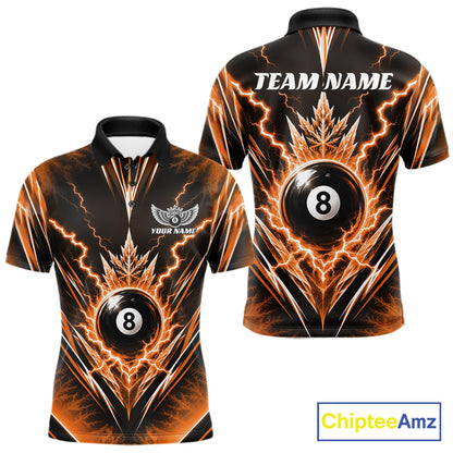 Custom Orange Icy Thunder Lightning 8 Ball Billiards Men Polo Shirt, Pool League Shirt IPHW11767