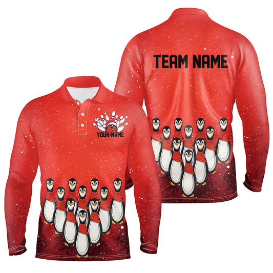 Custom Christmas Bowling Shirts For Men, Funny Penguin Bowling Pins Bowling Team Outfit IPHW7869