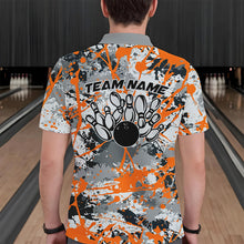 Load image into Gallery viewer, Custom Orange Splatter Bowling Team Polo Shirts For Men, Bowling Tournament Shirts IPHW8310
