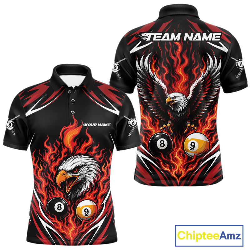 Custom Red Flame Eagle 8 Ball And 9 Ball Billiards Jersey Polo Shirt For Men IPHW11772
