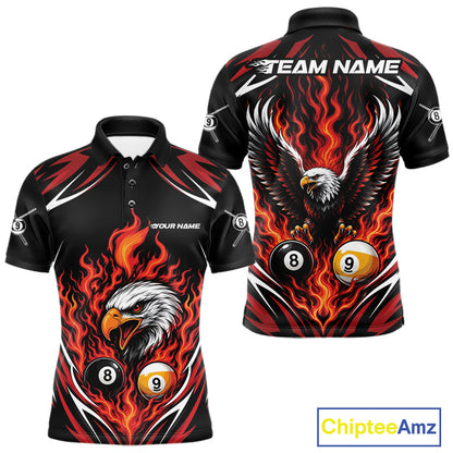 Custom Red Flame Eagle 8 Ball And 9 Ball Billiards Jersey Polo Shirt For Men IPHW11772