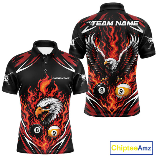 Custom Red Flame Eagle 8 Ball And 9 Ball Billiards Jersey Polo Shirt For Men IPHW11772