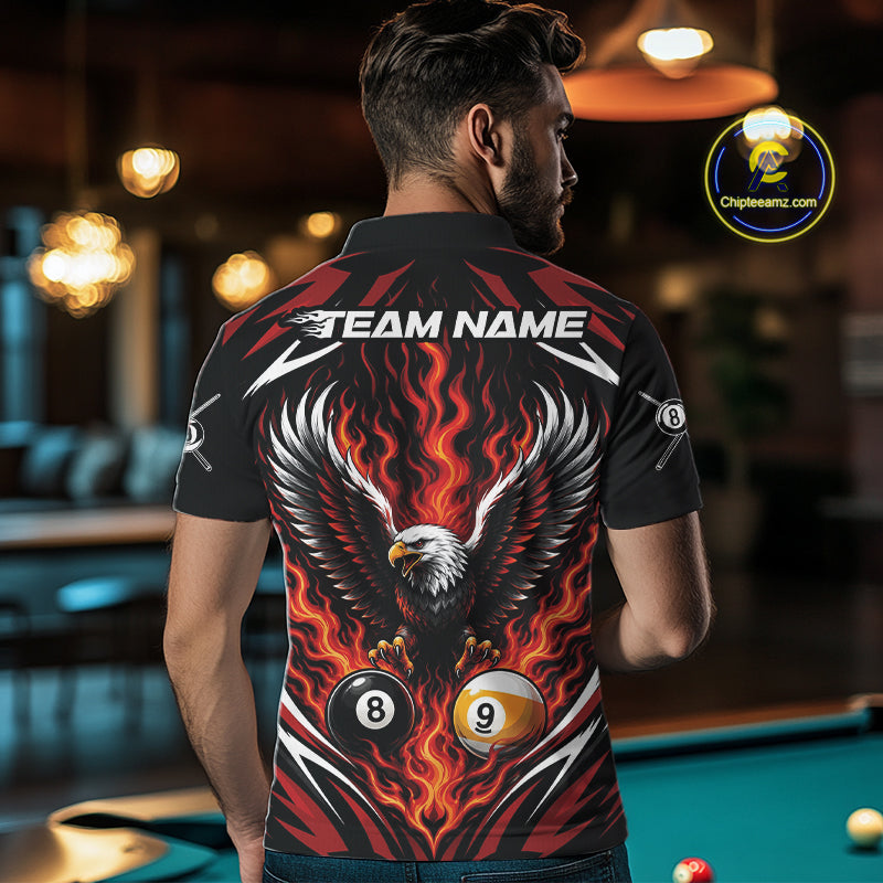 Custom Red Flame Eagle 8 Ball And 9 Ball Billiards Jersey Polo Shirt For Men IPHW11772