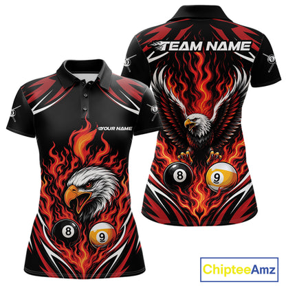 Custom Red Flame Eagle 8 Ball And 9 Ball Billiards Jersey Polo Shirt For Women IPHW11772