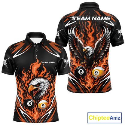 Custom Orange Flame Eagle 8 Ball And 9 Ball Billiards Jersey Polo Shirt For Men IPHW11774