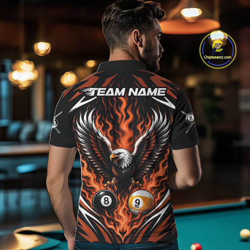 Custom Orange Flame Eagle 8 Ball And 9 Ball Billiards Jersey Polo Shirt For Men IPHW11774