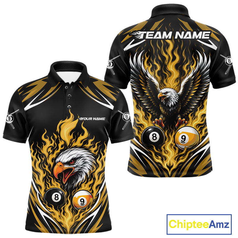 Custom Yellow Flame Eagle 8 Ball And 9 Ball Billiards Jersey Polo Shirt For Men IPHW11776