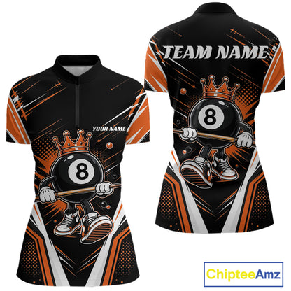Custom Funny 8 Ball Billiards Queen Women Quarter-Zip Shirt, Orange Pool Team Jerseys IPHW11792